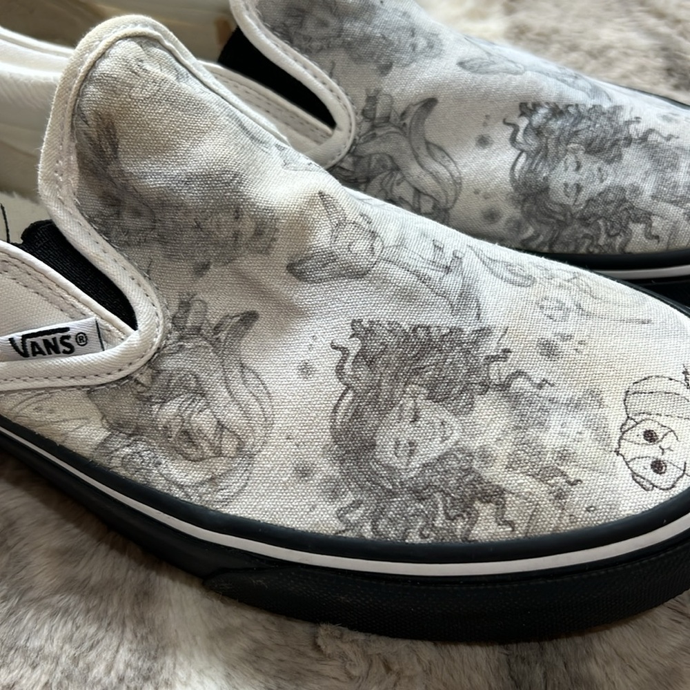 Vans White and Black custom Slip-On Sneakers - Picture 3 of 10